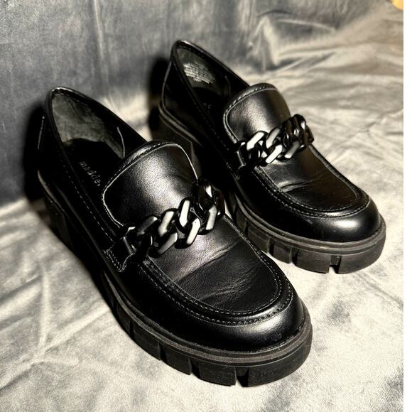 Madden Girl Black Chain Loafers Size 8M Women’s Chunky Slip-On Shoes, y2k Retro - Picture 1 of 8
